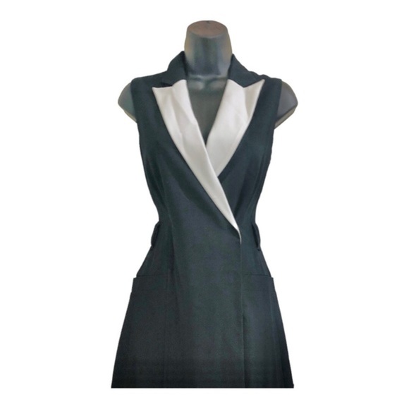 Calvin Klein black zip up white lapel tuxedo style sleeveless dress size‎ 4 new - Picture 6 of 16